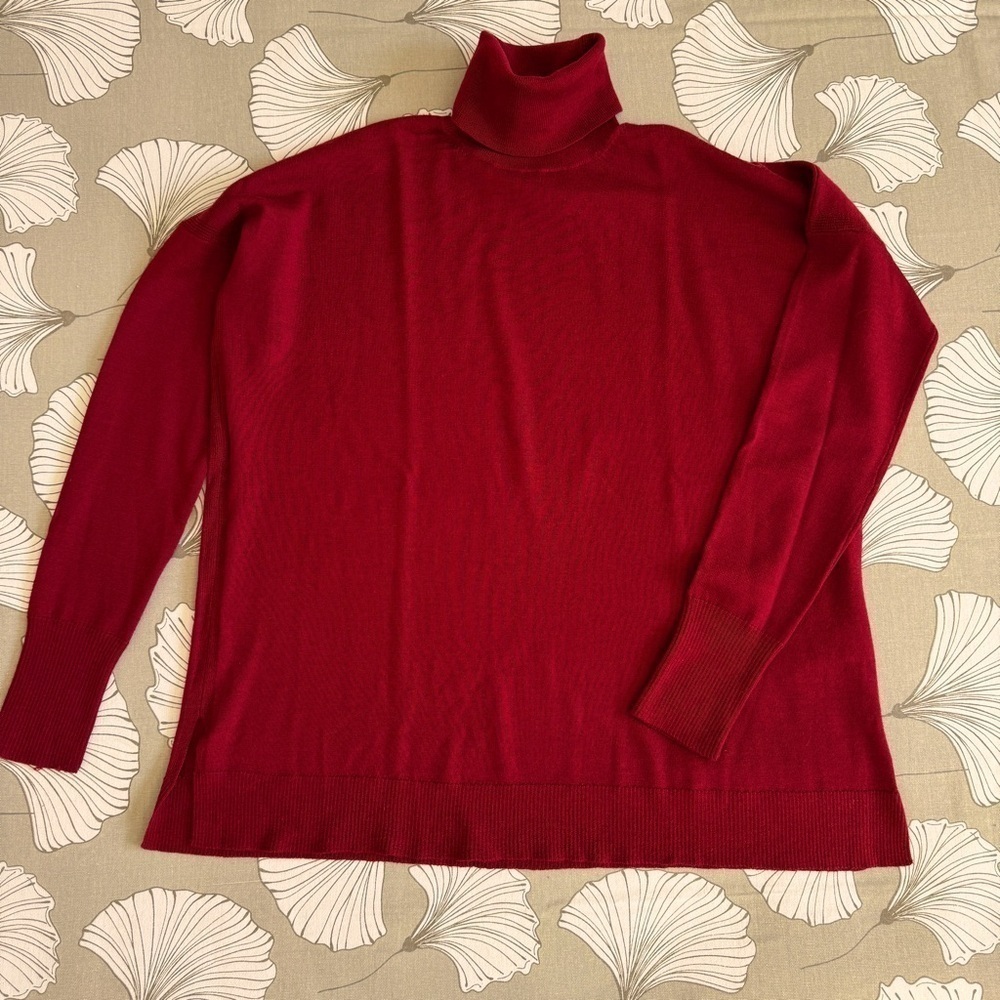 J. Crew Merino Wool Turtleneck Sweater with Side Slits Cherry Red XS
